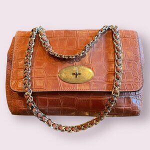 Authentic Mulberry Croc Embossed Lily Chain Bag – Cognac Brown Leather